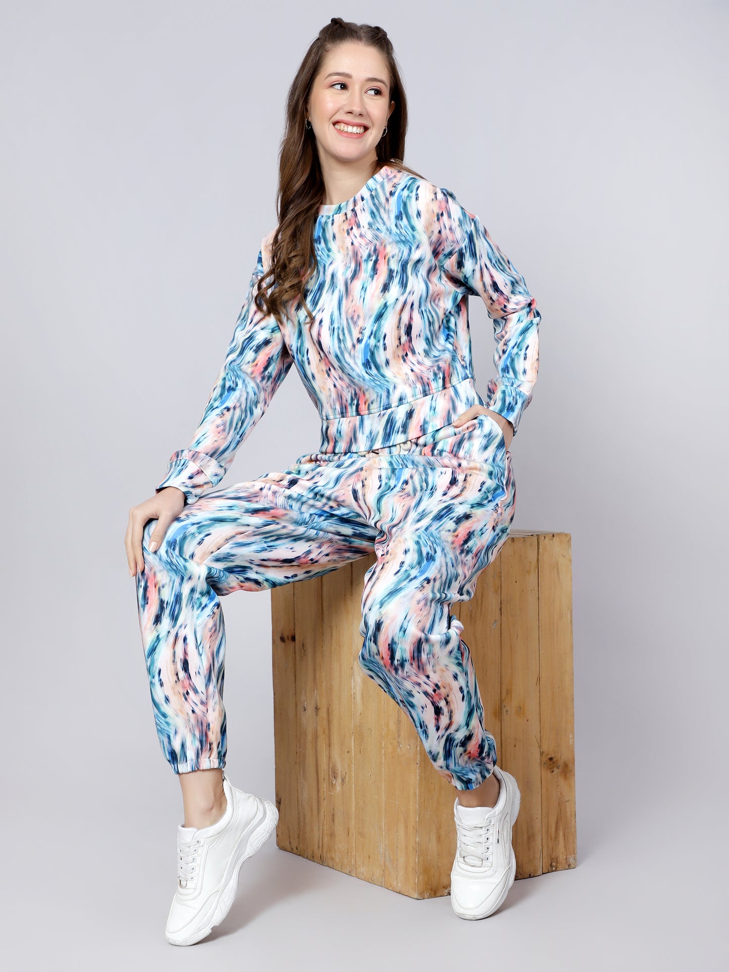 Eyecandy Sweatshirt With Jogger Pant Tracksuit - Abstract Blue